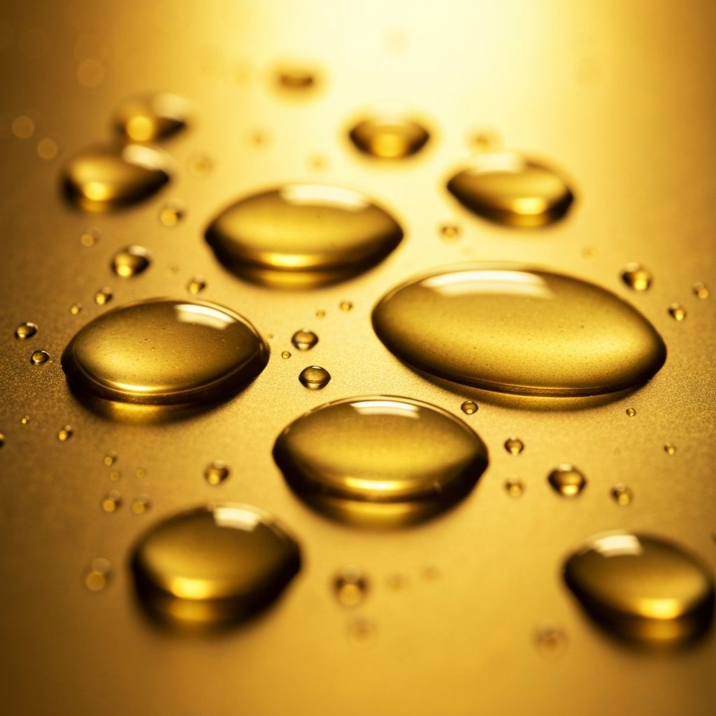 Gotas de aceite en luz dorada